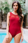 Strappy Hollow-out Back Mesh One-piece Swimwear