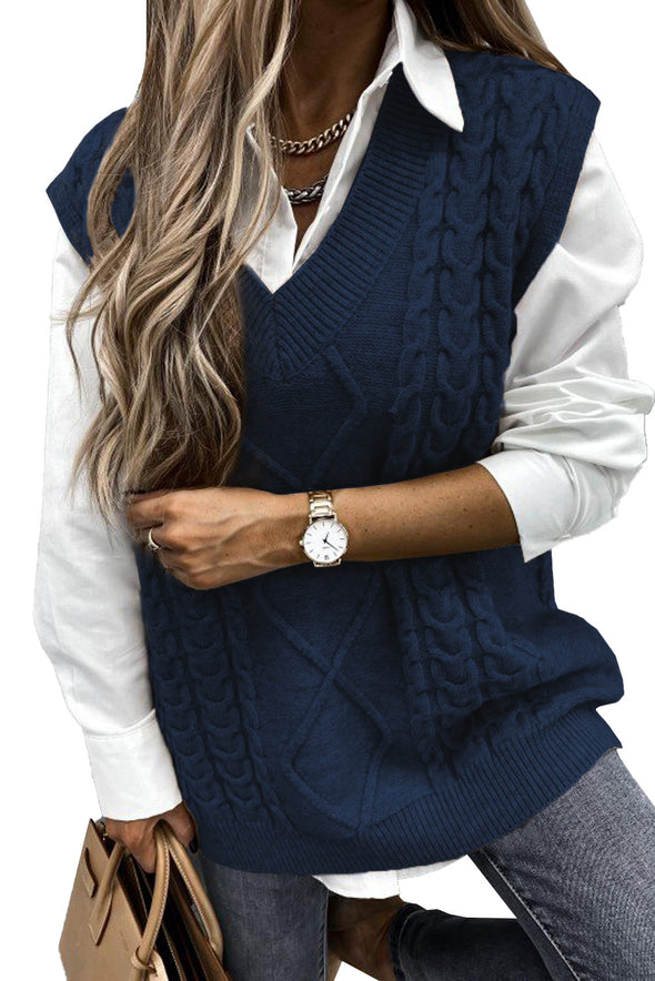 Wine Sleeveless Cable Knitted Sweater Tank