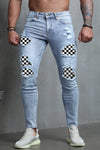 Men's Skull Print Patchwork Distressed Skinny High Waist Jeans