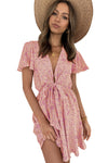 Floral Print Tie Knot Ruffled Short Sleeve Mini Dress