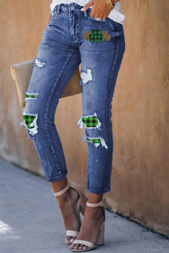 Fading Distressed Holes Crop Jeans