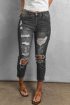 Fading Distressed Holes Crop Jeans