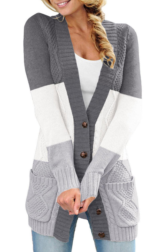Front Pocket and Buttons Closure Cardigan