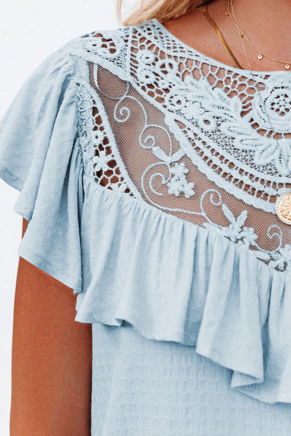 Lace Splicing Ruffled Short Sleeve T-shirt