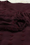 Wine Red V Neck Lantern Sleeve Swiss Dot Plus Size Blouse