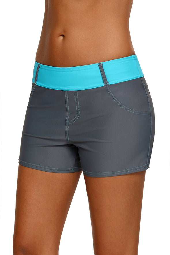 Coral Waistband Faux Denim Sports Shorts