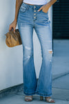 Dark Blue Mid Rise Button Front Flare Denim