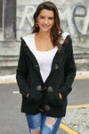 Fur Hood Horn Button Sweater Cardigan