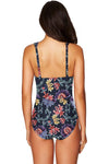 Floral Print Lattice Plunge One Piece Swimsuit