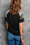 Letter Heart Print Leopard Striped Color Block Short Sleeve T-shirt