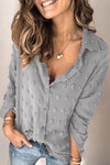 Long Sleeve Button Fuzzy Polka Dot Shirt