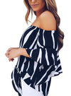 Off The Shoulder Vertical Stripes Blouse in Black