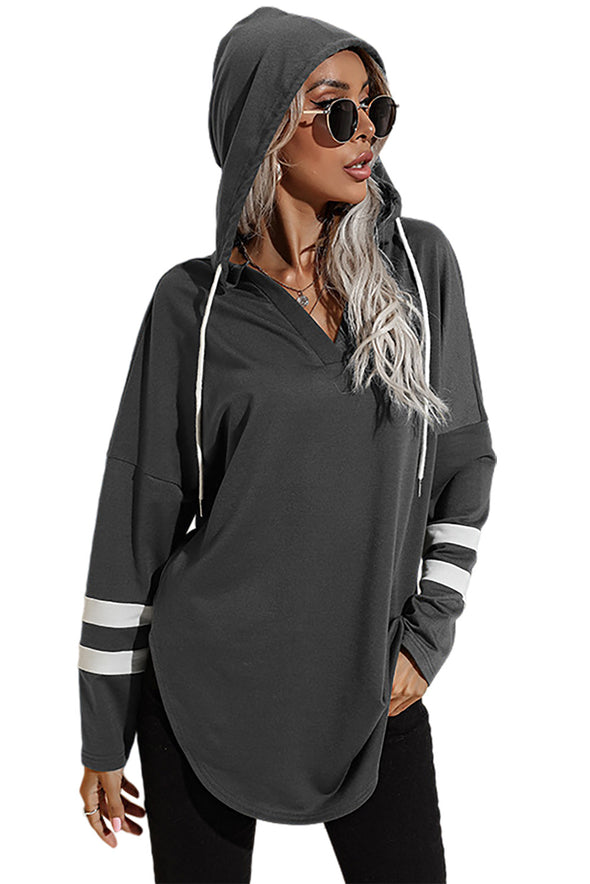 Striped Side Split V Neck Hoodie