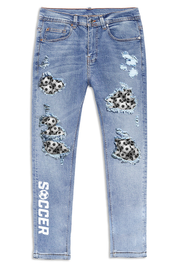 Men's Skull Print Patchwork Distressed Skinny High Waist Jeans
