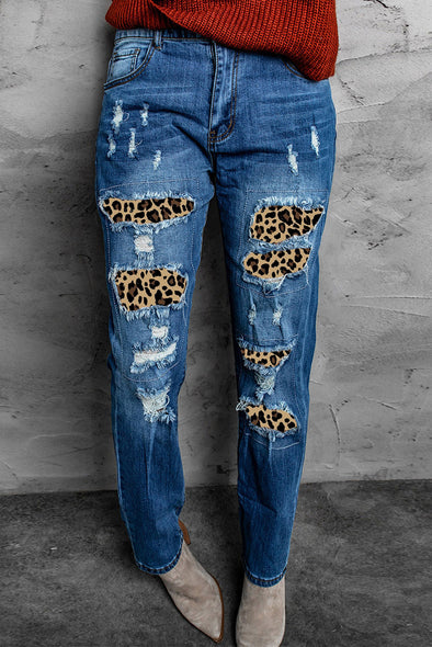 Valentine Heart Patchwork Distressed Straight Leg Jeans