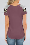 Letter Heart Print Leopard Striped Color Block Short Sleeve T-shirt