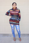 Multicolor Cowl Neck Striped Long Sleeve Sweatshirt