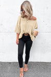 Brown Textured Knit Drop Shoulder Tee