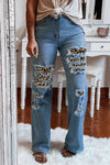 High Waist Ripped Flare Leg Jeans