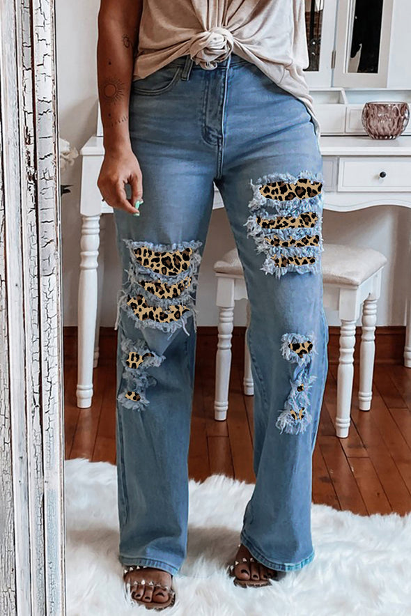 High Waist Ripped Flare Leg Jeans