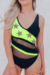 Colorblock Mesh Backless One-piece Swimwear