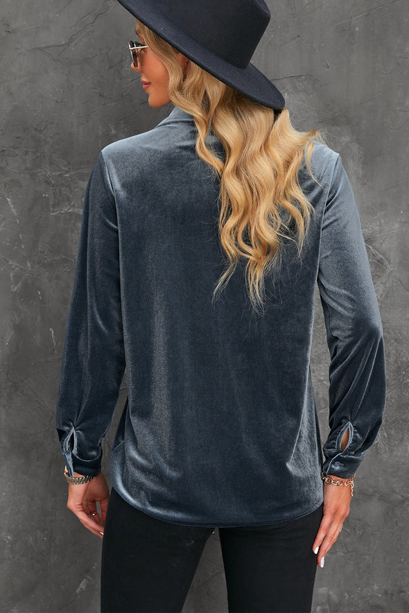 Retro Velvet Pocket Long Sleeve Shirt