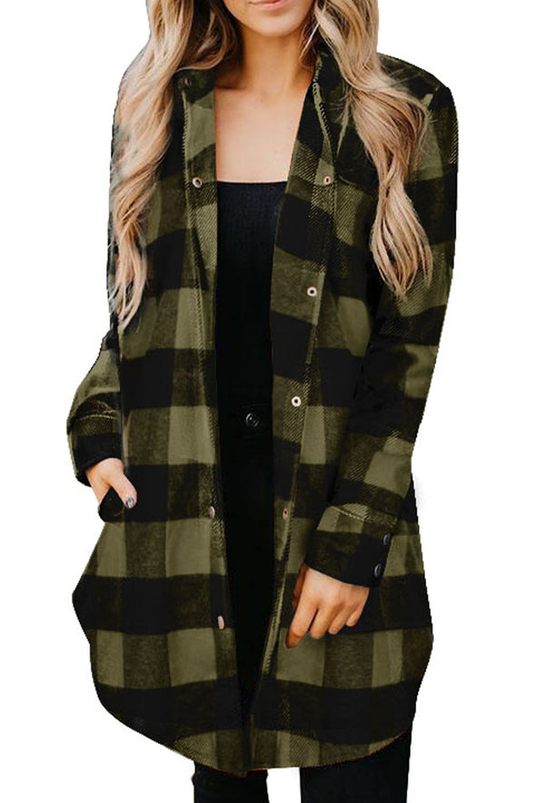 Turn-down Collar Plaid Shirt Coat