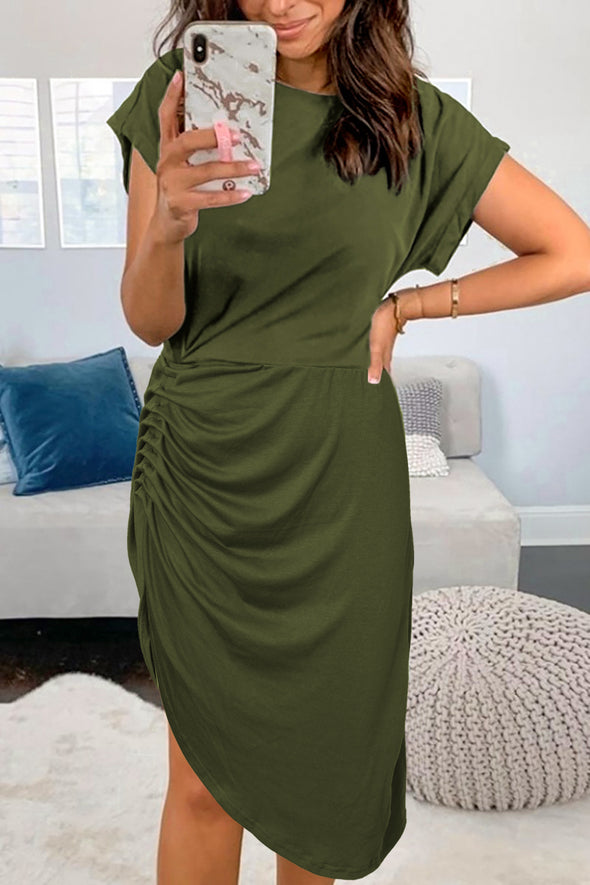 Side Shirring Short Sleeve Mini Dress