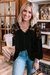 V Neckline Lace Shoulder Patchwork Blouse