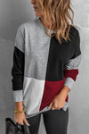 Color Block Round Neck Long Sleeves Pullover Sweatshirt