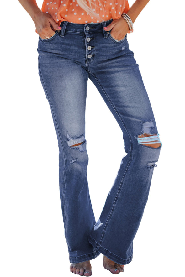 Distressed Flare Bottom Jeans