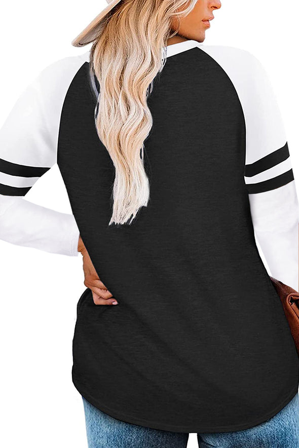 Crewneck Striped Splicing Sleeve Patchwork Plus Size Top