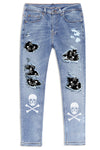 Men's Skull Print Patchwork Distressed Skinny High Waist Jeans