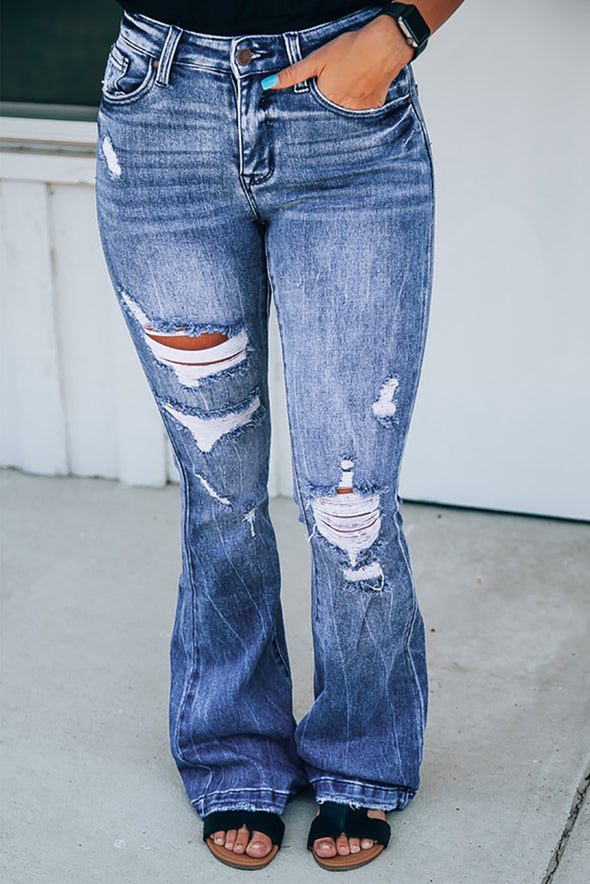 High Waist Distressed Flare Jeans
