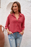 Long Sleeve Button Fuzzy Polka Dot Shirt