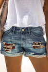 Women's Distressed Ripped Rolled Hem Blue Denim Shorts