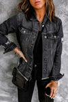 Lapel Distressed Raw Hem Buttons Denim Jacket