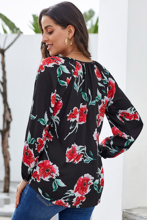 Multicolor Floral Print Peasant Blouse