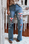 High Waist Ripped Flare Leg Jeans