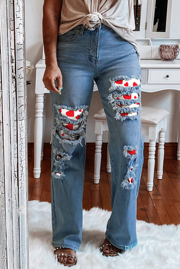 High Waist Ripped Flare Leg Jeans