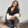 White Colorblock Furry Hoodie