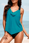 Cowl Neck Splicing Tank and Panty Tankini Set