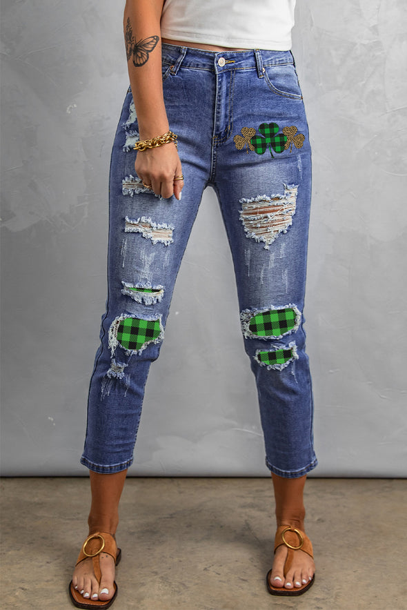 Fading Distressed Holes Crop Jeans