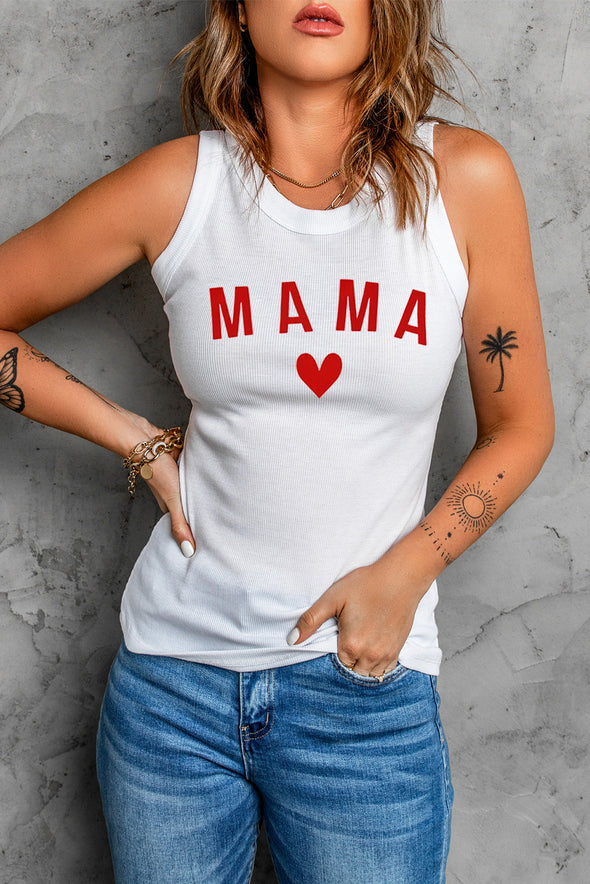 Solid White Round Neck Ribbed Tank Top