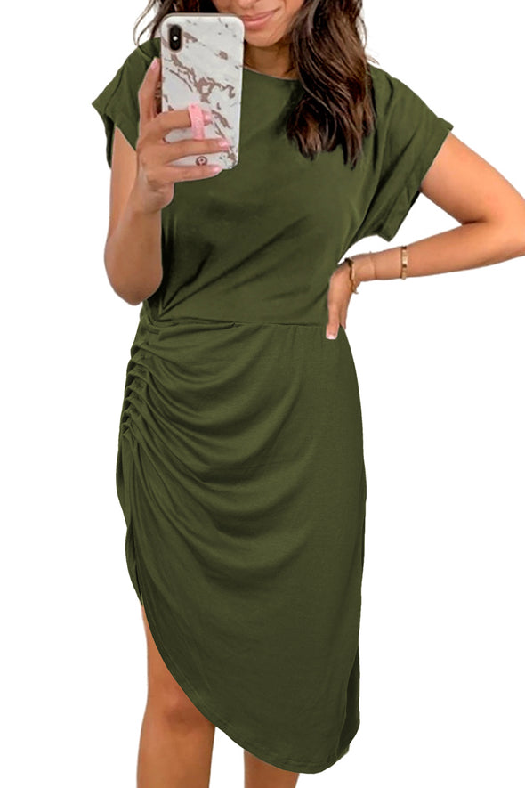 Side Shirring Short Sleeve Mini Dress