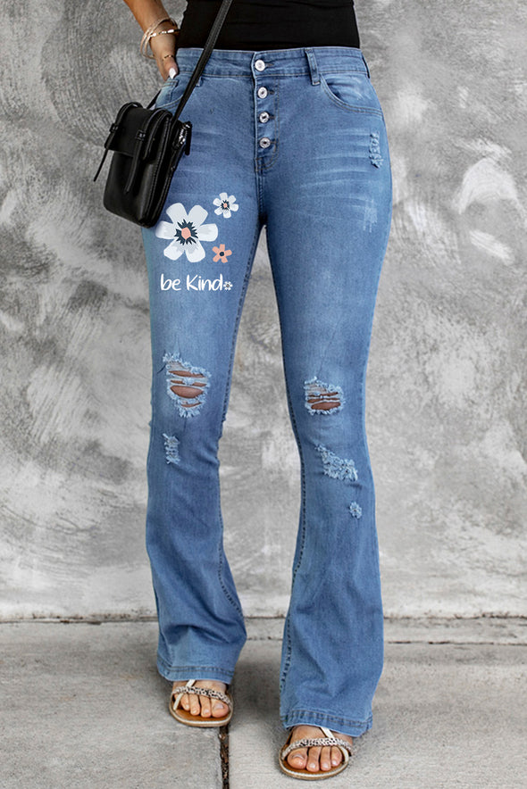 Dark Blue Mid Rise Button Front Flare Denim