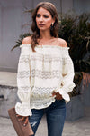 Off Shoulder Ruffle Long Sleeve Smocked Waist Lace Crochet Blouse