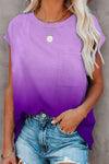 Gradient Color Short Sleeve T-Shirt with Pocket