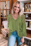 V Neckline Lace Shoulder Patchwork Blouse