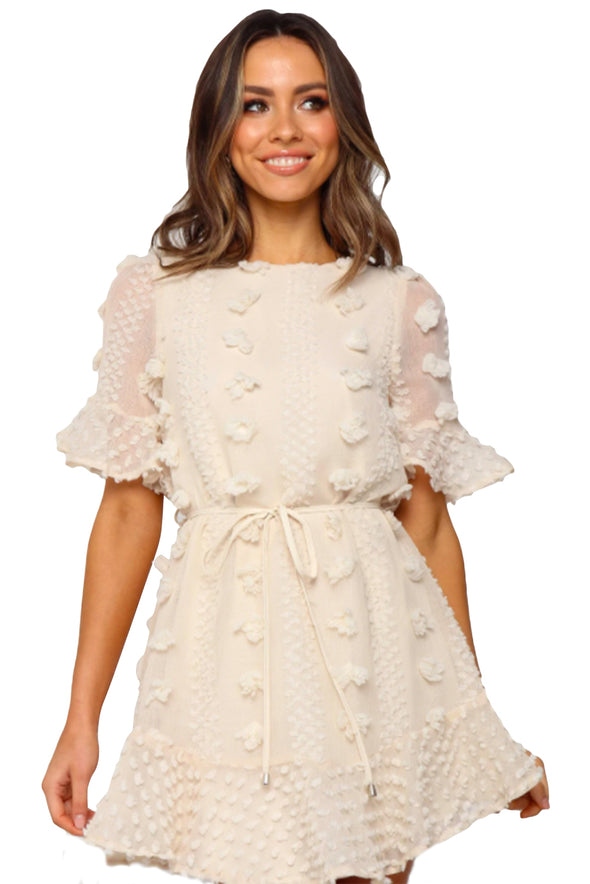 Crew Neck Swiss Dot Mini Dress